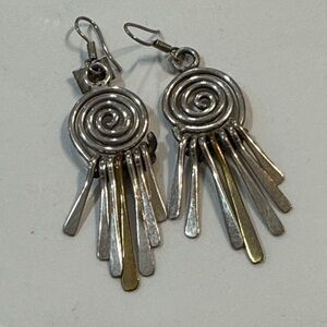 Spiral925 Sterling Silver vintage Spiral 2 Tone Dangle Earnings